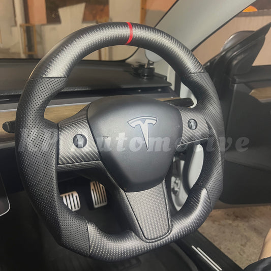Model Y Matte Carbon Fiber Steering Wheel (Perforated Leather) - Steering Wheel Only