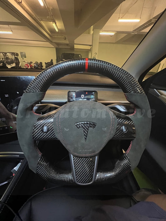 Model Y Gloss Carbon Fiber Steering Wheel (Alcantara) - Full Set