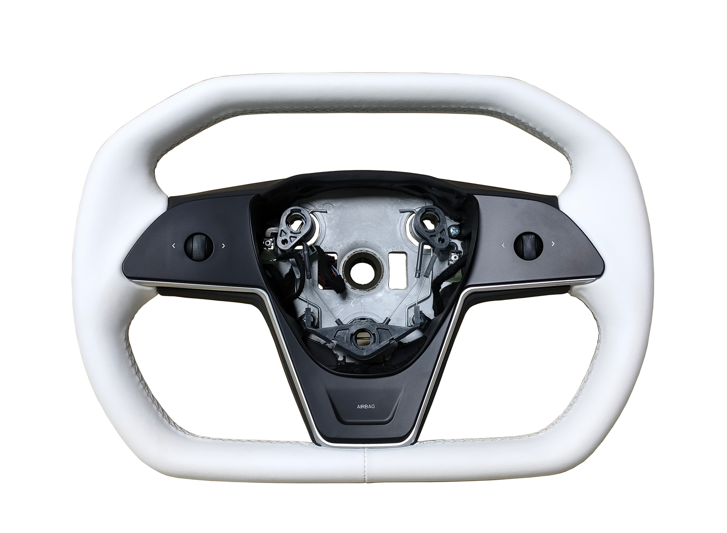 Model Y Cybertruck Style Steering Wheel - (White Leather)