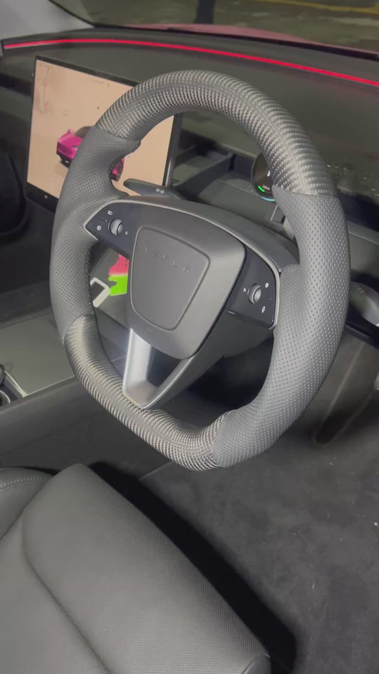 Model 3 Highland Matte Carbon Steering Wheel (Perforated Leather) - Steering Wheel Only